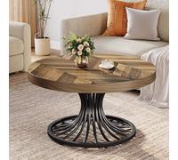 Tribesigns Table basse ronde en bois, 79 cm table basse cercle de ferme avec base métallique élégante, table basse industrielle unique, marron