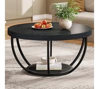 Tribesigns Table basse ronde noire de 80,5 cm, table basse ronde moderne à 2 niveaux avec étagères de rangement, table d'appoint pour salon