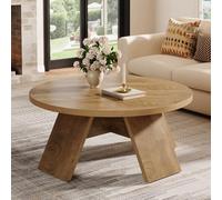 Tribesigns Table Basse Ronde, Table Basse de 102cm avec Base Solide et Stable, Table Centrale en Bois Moderne en Forme de Cercle pour Salon, Chambre, Bureau, Brun Rustique