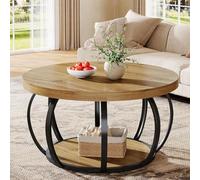 Tribesigns Table basse ronde, table basse industrielle à 2 niveaux avec étagères de rangement, accent moderne en bois central, table d'appoint pour salon, bureau à domicile