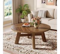 Tribesigns Table Basse Ronde, Table de Salon Ronde de 100 cm avec Traverse renforcée, Table Basse en Bois pour Salons, Petites pièces, Appartements, Bureaux (Noyer)