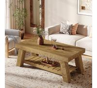 Tribesigns Table Basse, Table de Salon Style Campagne avec Pieds en V, 120 x 60 cm Table Basse Rectangulaire pour Canapé, Facile à Assembler, Brun Rustique