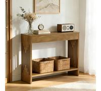 Tribesigns Table Console 105 cm, Petite Table de canapé de Style Ferme à 2 Niveaux avec étagères de Rangement et Pieds cannelés pour Salon, entrée, Couloir, Hall d’entrée, Marron Rustique