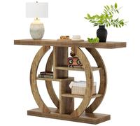 Tribesigns Table console 108 cm, 4-tier canapé table d'entrée avec cercle de base, tables d'accent en bois avec étagères de stockage, chêne clair brun