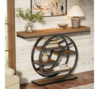 Tribesigns Table console, 120 cm, table d'entrée industrielle à 6 niveaux avec étagères, table de salon avec cadre métallique géométrique, marron rustique