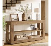 Tribesigns Table Console 160 cm pour entrée, Style Moderne du Milieu du siècle, 3 Niveaux, Table étroite en Bois avec Rangement, Table derrière canapé pour Salon, Couloir, Hall, Petits espaces, Noyer
