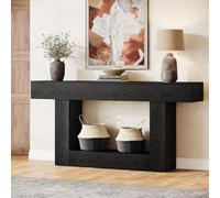 Tribesigns Table Console, 160 cm Table d'entrée, 2 Niveaux Table de canapé en Bois de Ferme avec Rangement pour Entrée, Chambre, Salon, Couloir (Noir)
