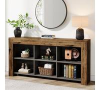 Tribesigns Table console, 160 x 30 x 80cm, Table de couloir, Table d'entrée rustique en bois avec 6 cubes de rangement pour entrée, couloir, salon