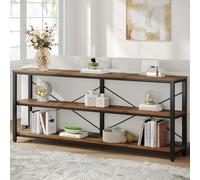 Tribesigns Table Console 180 cm, Table de canapé à 3 Niveaux de Style Industriel avec Cadre en métal, derrière Le canapé avec étagères pour Salon, entrée, Couloir (Marron et Noir)