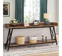 Tribesigns Table Console arrière du canapé, Extra Longue, 180 cm, Style Industriel, pour Salon, entrée étroite, Longue Table Mange-Debout, Marron