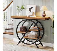 Tribesigns Table console de 100 cm avec plateau épais, table de canapé de couloir industrielle étroite à 4 niveaux avec cadre géométrique en métal pour salon, entrée, marron clair