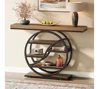 Tribesigns - Table console de 120 cm, table de canapé industrielle à 5 étages avec socle circulaire, tables d’appoint étroites en bois avec étagères de rangement pour salon, couloir, hall d’entrée