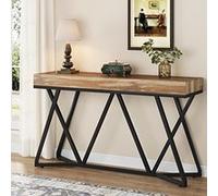 Tribesigns Table Console de 140cm, Table d'entrée en Bois avec Base en métal Unique, Table Basse, Table de Foyer, Table d'accentuation Industrielle pour Couloir, Salon, entrée Chêne G