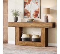 Tribesigns table console de 160 cm, entrée 2 étages, table basse rangement, bois ferme salon couloir, marron vintage