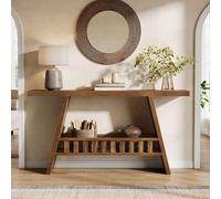 Tribesigns Table console de 160 cm, table basse étroite à 2 niveaux de style rustique derrière le canapé pour le salon, l'entrée, marron rustique