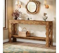 Tribesigns Table console de 160 cm, table d'entrée étroite à 2 niveaux avec pieds festonnés, table de canapé rustique derrière le canapé pour le couloir, salon, marron clair