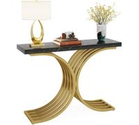 Tribesigns Table console étroite, table d'appoint avec structure métallique dorée, 100 x 30x80 cm table de couloir, petite table d'exposition, table basse pour petite pièce
