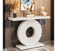 Tribesigns Table Console, Meuble d'Entrée avec Base Circulaire en Forme, Table d'Entrée de 100cm pour entrée Salon, Couloir, Chambre à Coucher, Style campagnard,100 x 30 x 79 cm, Blanc