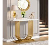 Tribesigns Table console moderne, 100cm marbre artificiel, table d'entrée, table d'accentuation canapé étroit avec pieds métalliques géométriques pour couloir, entrée