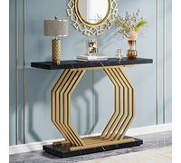 Tribesigns Table Console Moderne avec Base dorée, Table Console Meuble, 100 x 30 x 80 cm Petite Table de Présentation, Table d'Entrée de Bout de Canapé, Table d'Appoint pour Couloir, Entrée,Noir et Or