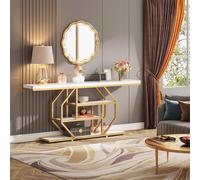 Tribesigns Table console or, 180 cm, table console moderne étroite Table d'entrée derrière le canapé avec espace de rangement, table d'entrée à 4 niveaux Salon