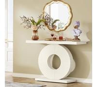 Tribesigns Table console, table d'entrée avec base ronde en forme de fleur et tables de canapé | Meuble d'entrée | Table d'entrée fine | 100 x 30 x 79 cm (blanc crème)
