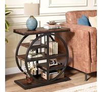 Tribesigns Table d'appoint 5 niveaux en bois fin 60 x 30 cm Table basse avec cadre en métal Table d'appoint industrielle pour salon, table de chevet haute étroite pour chambre à coucher