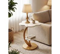 Tribesigns Table d'appoint à 2 niveaux - Table de chevet florale avec cadre doré en forme de C - Table d'accentuation moderne de luxe pour salon, chambre à coucher, petits espaces - Doré + blanc (1