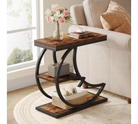 Tribesigns table d'appoint à 3 niveaux industrielle, étagère en métal demi-lune pour salon et chambre à coucher, marron rustique