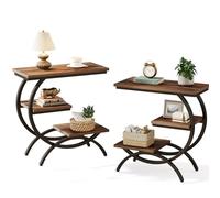Tribesigns Table d'Appoint C, Bout de Canapé Rangement, Petite Table de Chevet Bois, Table Basses à Café Thé avec 3 Étagères de Rangement pour Salon, Chambre à Coucher, Marron Foncé, 2PCS