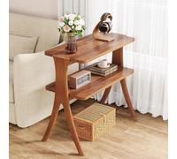 Tribesigns Table d'appoint étroite pour le salon, table d'appoint fine à 2 niveaux avec pieds en bois massif, pour chambre à coucher, petites pièces, noyer
