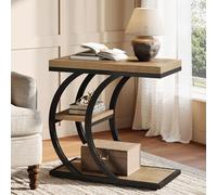 Tribesigns Table d'appoint pour Salon, Bout de canapé en Forme de C, Petite Table Basse Étroite en Bois à 3 Niveaux, Table de Chevet Industrielle pour Chambre à Coucher, Petits Espaces, Naturel