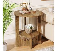 Tribesigns Table d'appoint ronde à 2 niveaux pour salon, 50 x 50 x 65 cm, petite table basse avec espace de rangement pour petits espaces, canapé, chambre à coucher, marron
