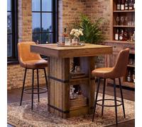 Tribesigns Table de Bar Carrée 80x80 cm, 95 cm de Haut, Table Haute avec Rangement 2 Niveaux, Style Industriel Ferme, pour Cuisine, Salon, Bar Maison, Petits Espaces, Marron Rustique