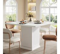 Tribesigns Table de repas carrée de 90 cm avec 2 napperons, petite table de cuisine à dîner avec base sur piédestal robuste, pour salle à manger à domicile, salon, cuisine (Blanc)