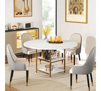 Tribesigns Table de salle à manger ronde de 119,4 cm pour 4 personnes, tables rondes avec étagères de rangement et plateau en bois pour salle à manger, salon, cuisine, blanc doré (sans chaise)