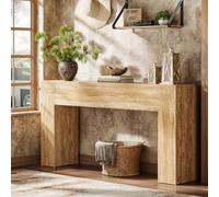 Tribesigns Table d'entrée de 160 cm, console de canapé longue étroite avec finition en travertin synthétique et pieds robustes, table d'accentuation rectangulaire en bois derrière le canapé pour salon