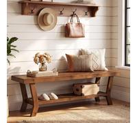 TRIBEWOOD Banc en Bois Massif, Banc d'entrée avec étagère à Chaussures | 140 cm Banc de Maison de Campagne pour Couloir, Chambre à Coucher, Vestiaire, Marron