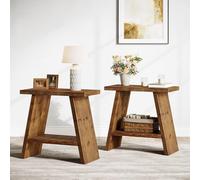 TRIBEWOOD Lot de 2 tables d'appoint étroites en bois pour salon, canapé, petite table avec espace de rangement à 2 niveaux, table basse pour petits espaces, marron, 60 x 30 x 60 cm