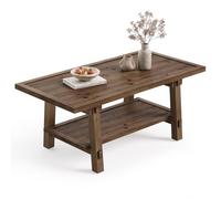 TRIBEWOOD Table Basse pour Salon, Table Centrale de Style Ferme de 120cm avec Pieds Solides, Tables Basses en Bois Massif pour Espaces de Détente, Assemblage Facile, Marron