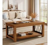 TRIBEWOOD Table basse rectangulaire 120 x 60 cm - Table de salon industrielle en bois avec cadre en métal et étagère - Table basse moderne avec 2 niveaux - Marron rustique