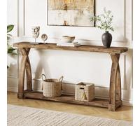 TRIBEWOOD Table Console de 160 cm avec Rangement, 2 Niveaux Table d'Entrée en Bois Massif, Ferme Table d'Appoint de Couloir pour Entrée, Foyer, Salon, Rustique Brun
