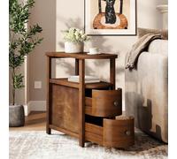 TRIBEWOOD Table d'appoint en Bois Massif, Table de Chevet étroite avec 2 tiroirs et étagère, Bouts de Canapé, Aucun Montage requis, Table d'extrémité compacte pour Le Salon, la Chambre