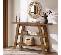 TRIBEWOOD Table en Bois Massif, Table d'entrée de Style campagnard de 120 cm de Long avec 3 Niveaux d'étagères, Tables de canapé rectangulaires derrière Le canapé, Tables d'appoint étroites (Marron)