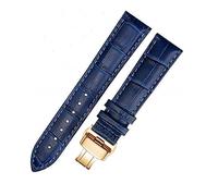 Triblanc Bracelet de montre de rechange en cuir à fermeture rapide - 18 mm, 20 mm, 22 mm, 24 mm - Pour homme et femme, Bleu/doré., 24mm, Classique