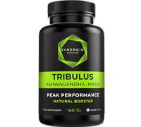 Tribulus Terrestris 90%+ de saponines, Ashwagandha, Maca noire - Extraits | 1800 mg Tribulus, 450 mg Ashwagandha, 300 mg Maca noire 20:1, Zinc, Sélénium, Calcium, Vit.D, 160 gélules- Synergie Nutrition