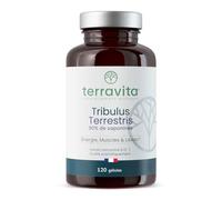 TRIBULUS Terrestris | Hautement Concentré : Extrait 12:1 | Titré à 90% en Saponine | 120 Gélules | 1500 mg par Dose | Performances, Endurance, Musculation et Libido | Made in France | Terravita