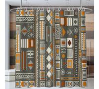 Tribus africaines Rideau de Douche Anti-moisissure Motifs géométriques sur Tissu d'argile 180 x 200 cm avec Anneaux Tissu Lavable en Machine pour Salle de Bain Domicile Baignoire Cabine de Douche