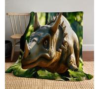 Tricératops De La Jungle Couverture Polaire Flanelle 180x220cm, Couverture Portrait d'animal De Salon Couvertures De Canapé pour Garçon Adolescent Chambre, Vert