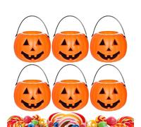 Trick Or Treat Bucket - 6 Halloween Jars | Set Of 6 Ghost & ’Lantern Candy Holders, Portable Storage Buckets For Halloween, Fall Holiday Parties, Kids, Family, School, Birthday & Event Fun